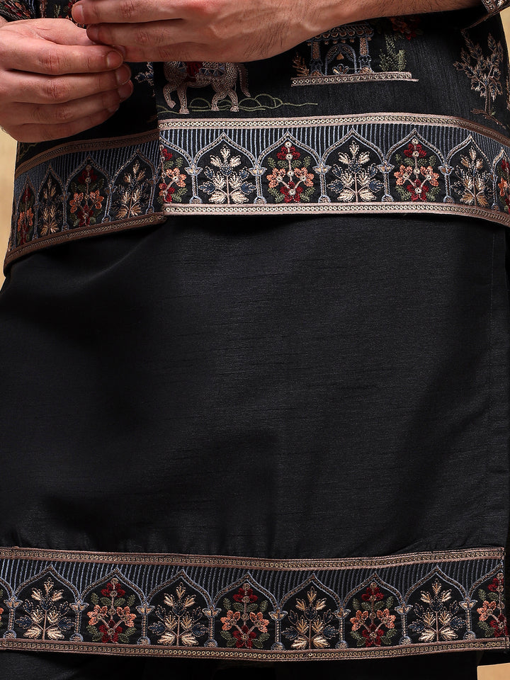 Black Embroidered Nehru Jacket Set