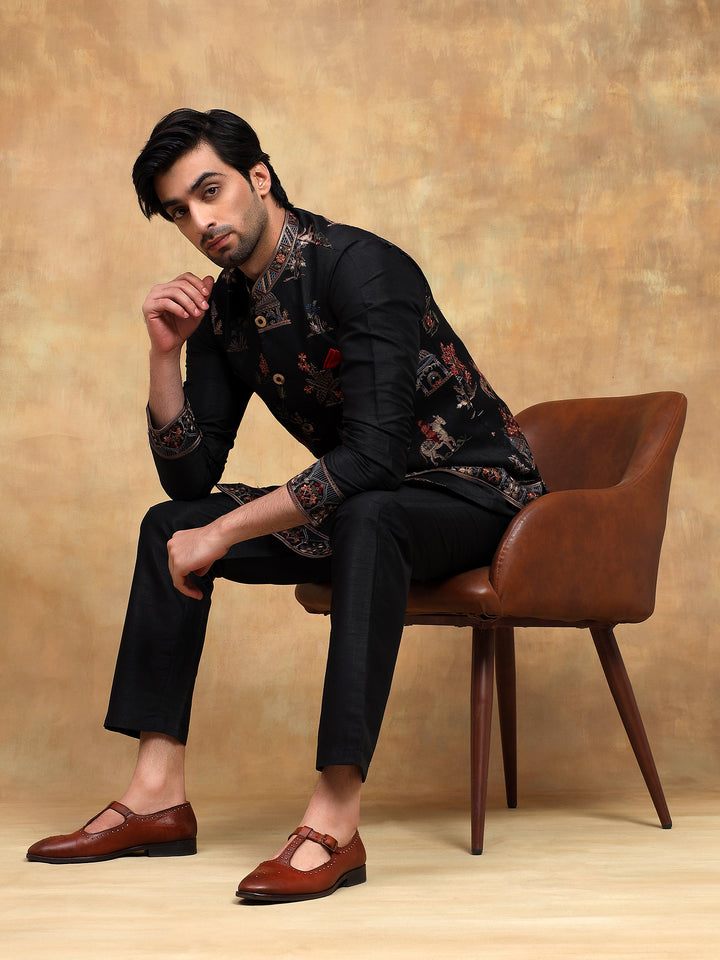 Black Embroidered Nehru Jacket Set