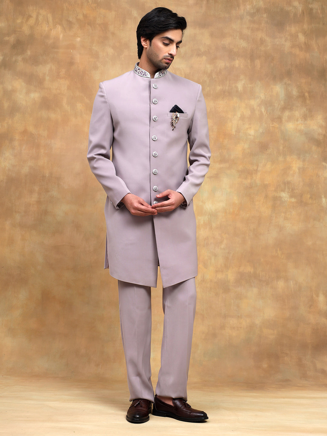 Lilac Indo-Western Set with Stole