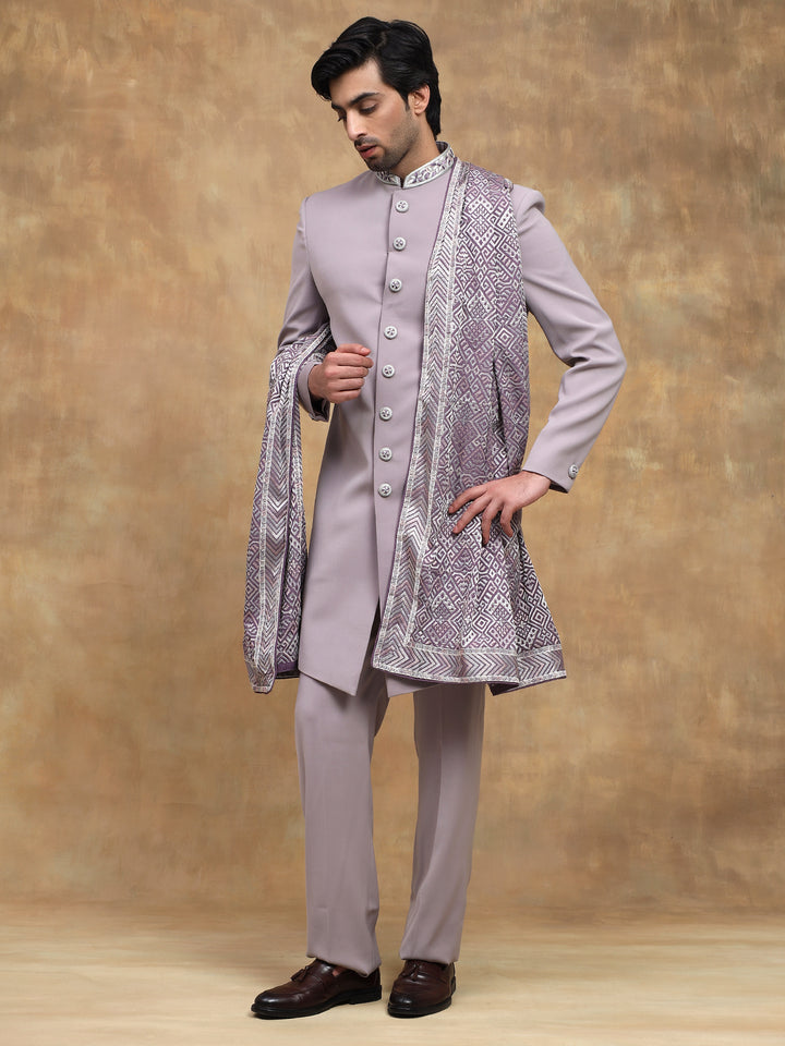 Lilac Indo-Western Set with Stole