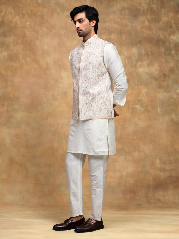 Fawn Brocade Nehru Jacket Set