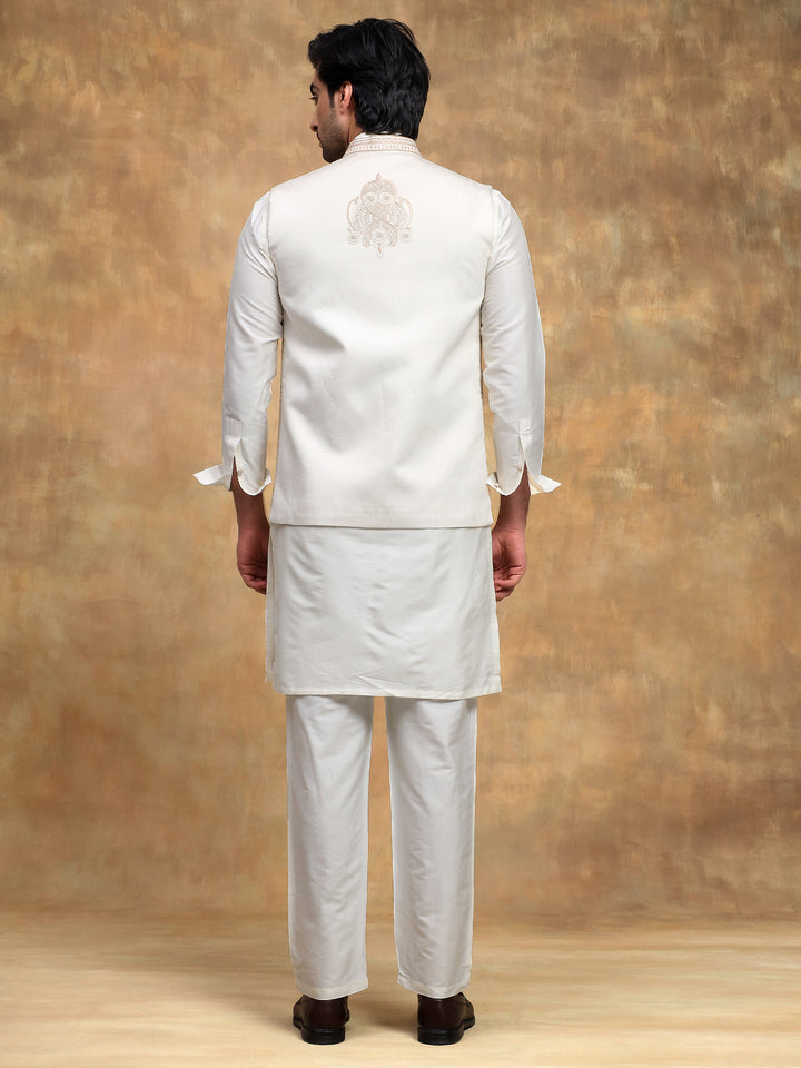 Fawn Brocade Nehru Jacket Set
