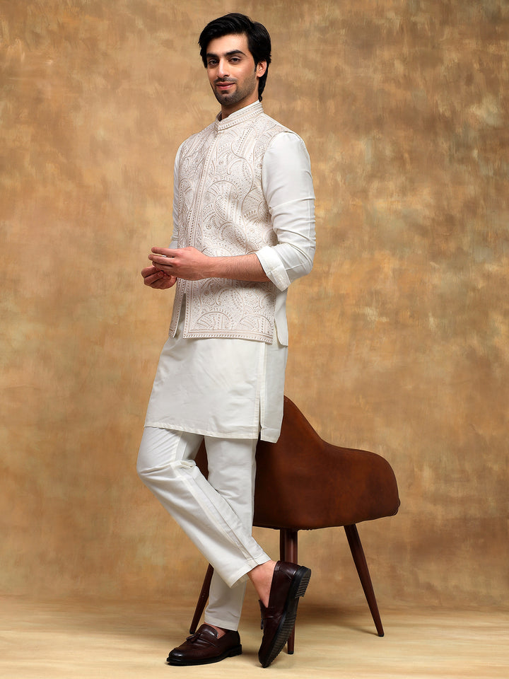 Fawn Brocade Nehru Jacket Set