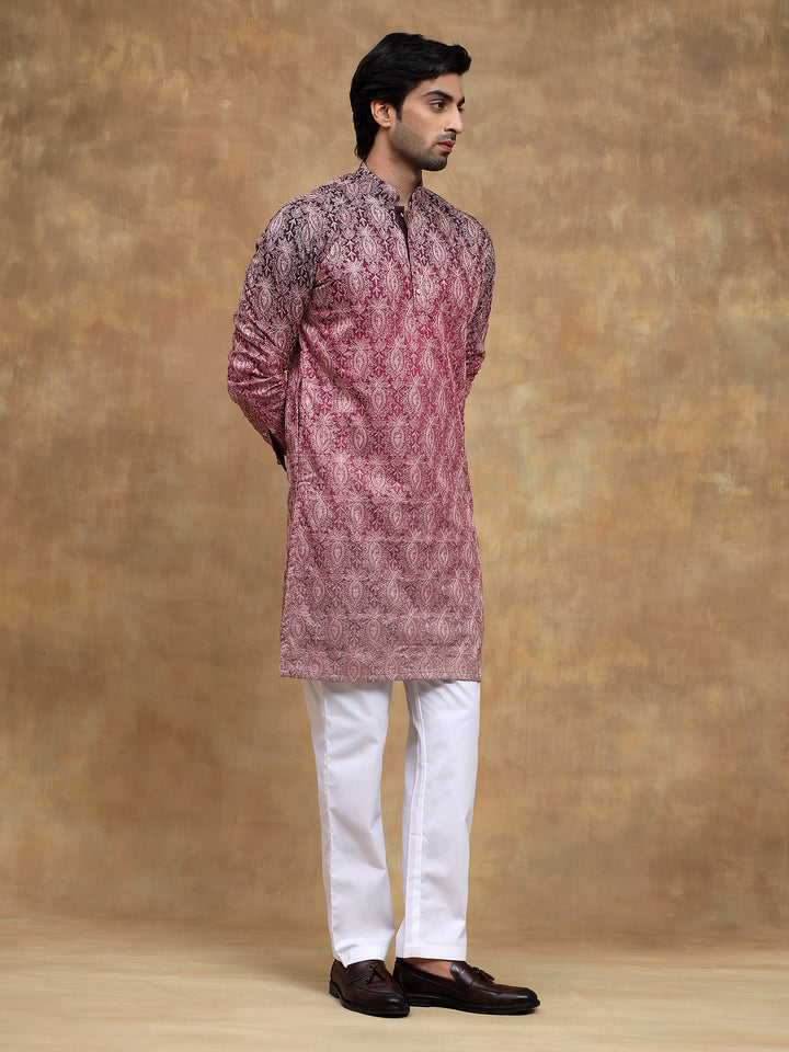 Dark Wine Ombre Embroidered Kurta Set