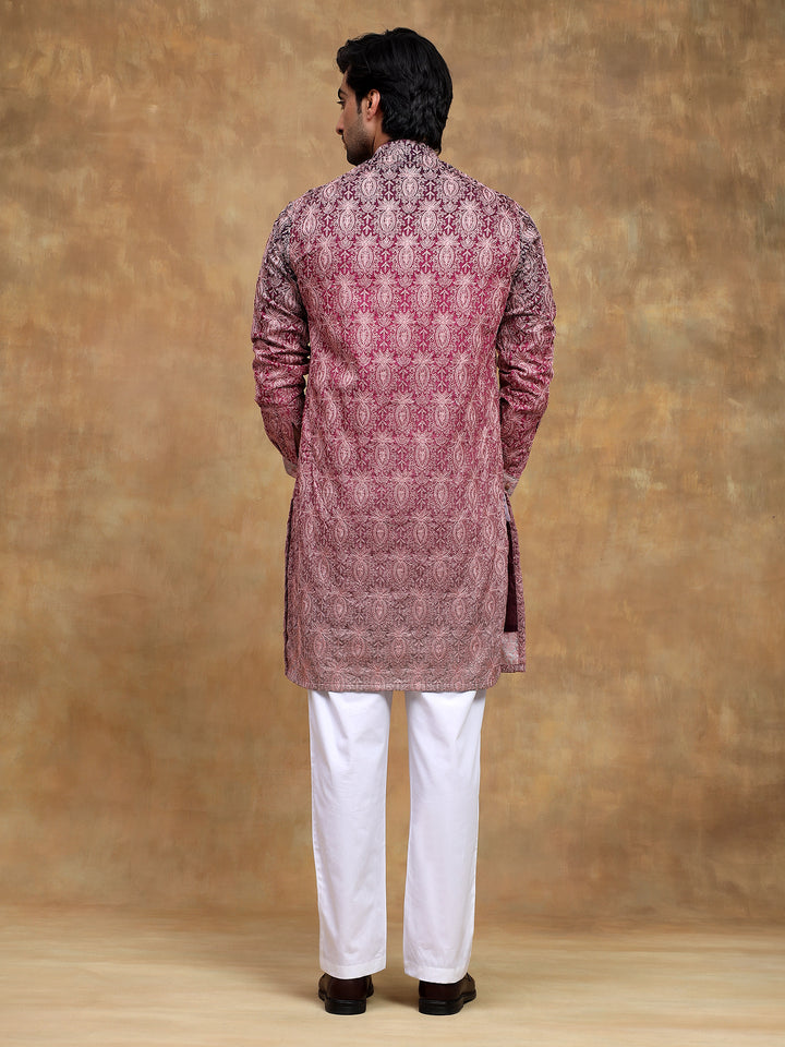 Dark Wine Ombre Embroidered Kurta Set
