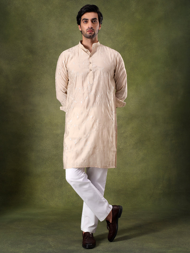 Fawn Leaf Embroidered Festive Kurta Set