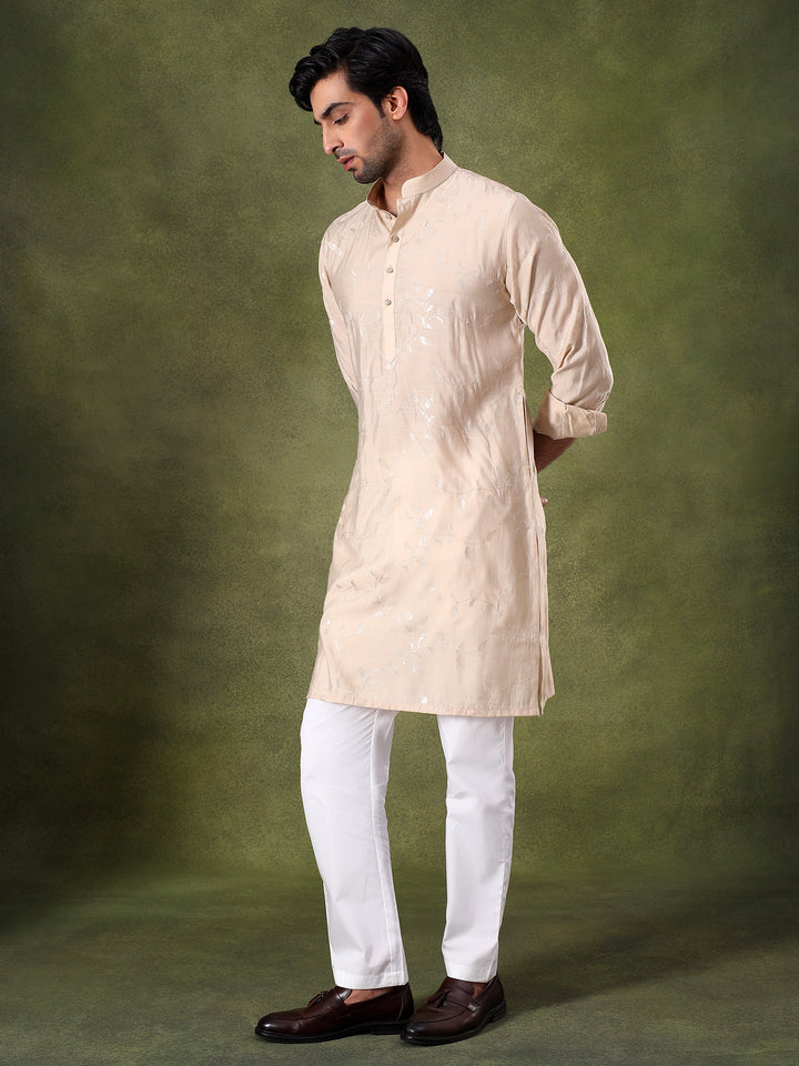 Fawn Leaf Embroidered Festive Kurta Set