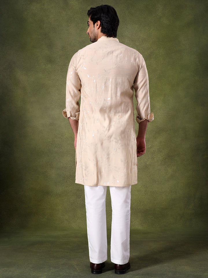 Fawn Leaf Embroidered Festive Kurta Set
