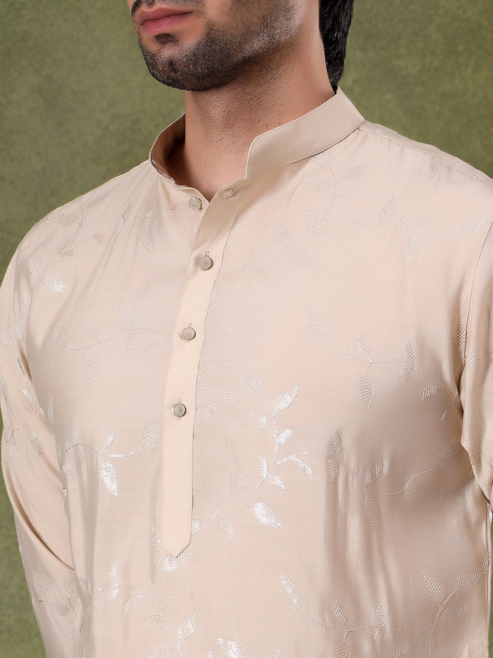 Fawn Leaf Embroidered Festive Kurta Set