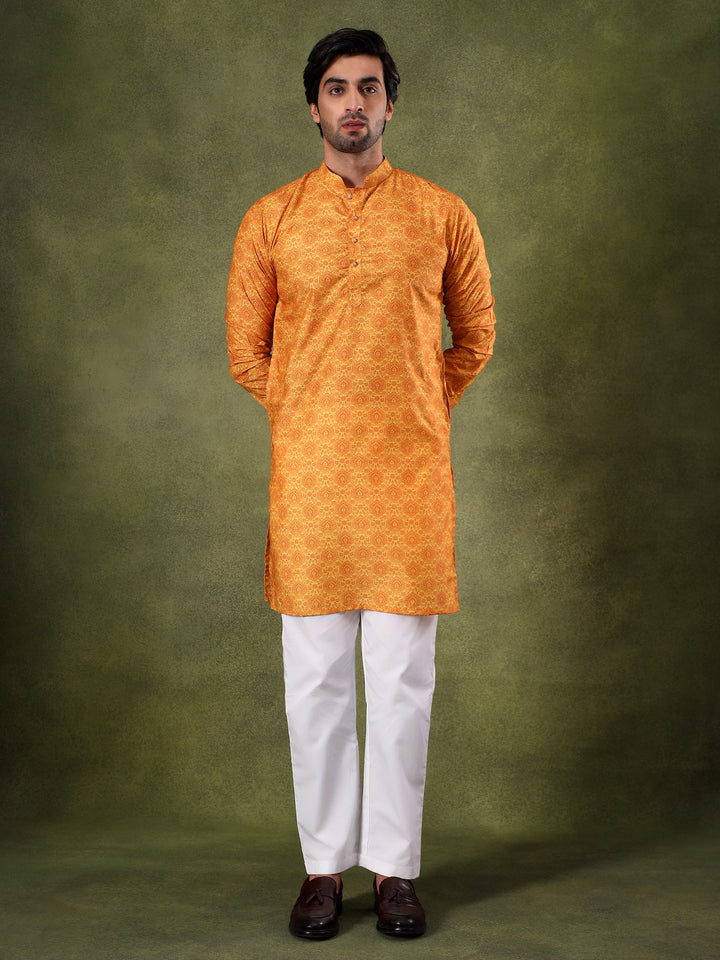 Mustard Subtle Print Kurta Pyjama Set