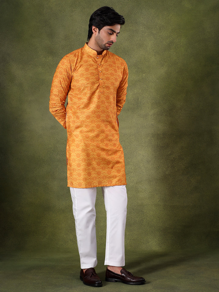 Mustard Subtle Print Kurta Pyjama Set