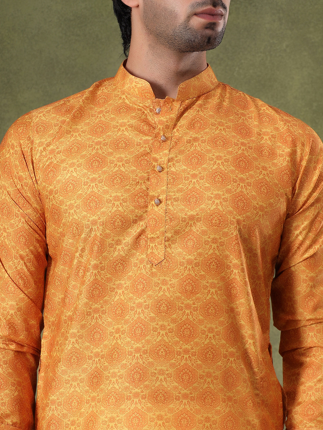 Mustard Subtle Print Kurta Pyjama Set