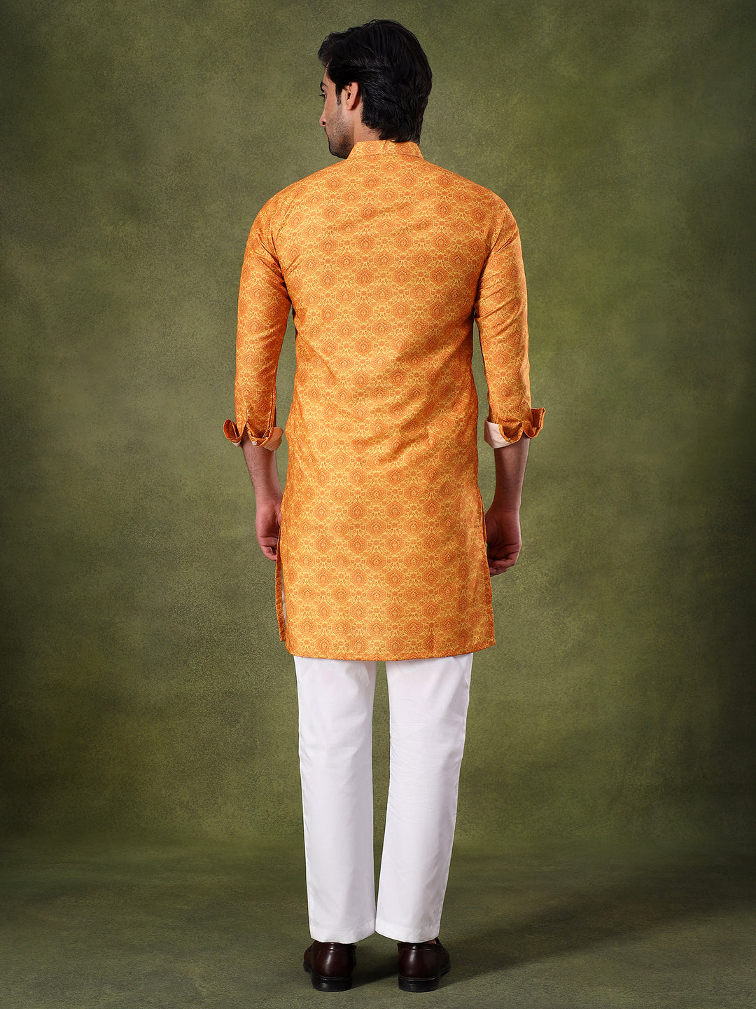 Mustard Subtle Print Kurta Pyjama Set
