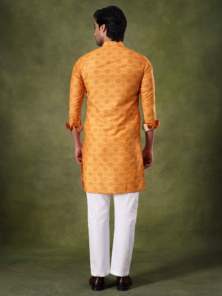 Mustard Subtle Print Kurta Pyjama Set