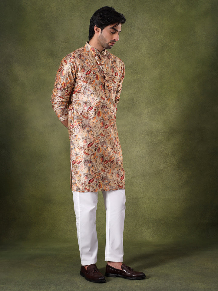 Brown Floral Printed Festive Kurta Set
