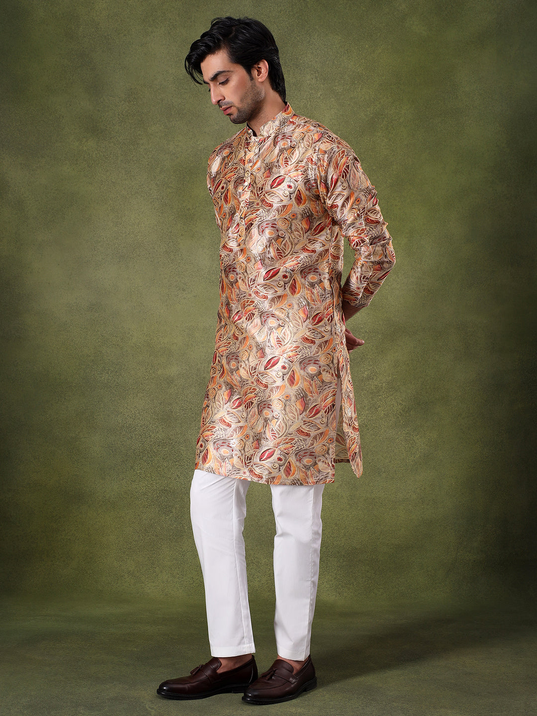 Brown Floral Printed Festive Kurta Set