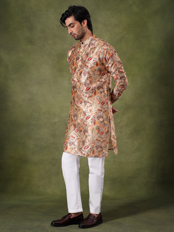 Brown Floral Printed Festive Kurta Set