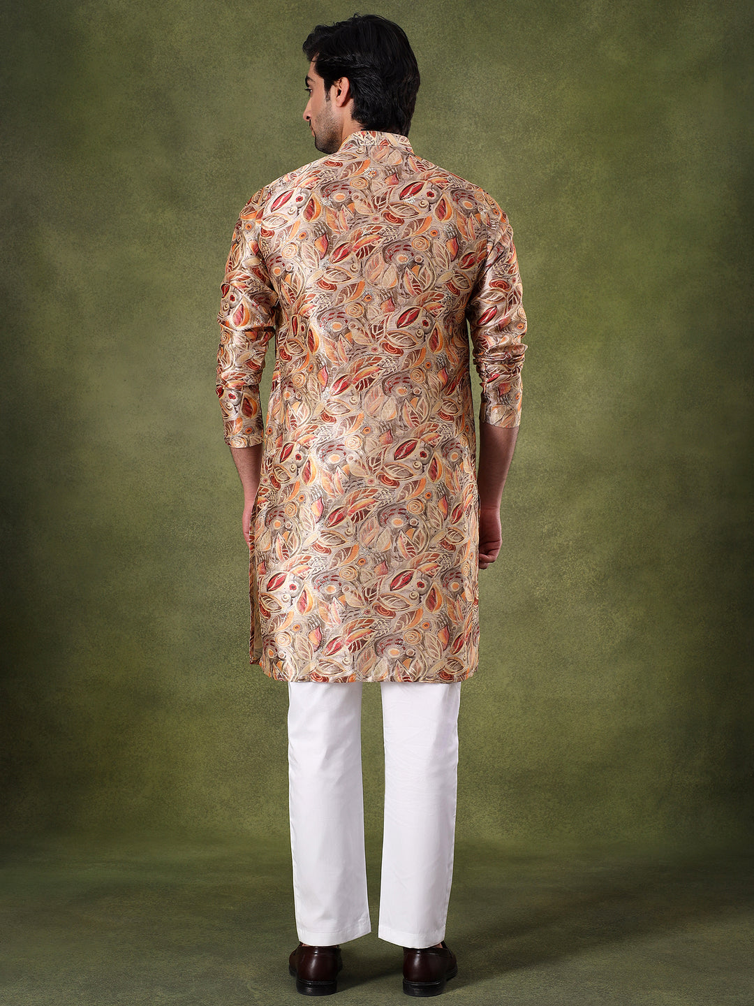 Brown Floral Printed Festive Kurta Set