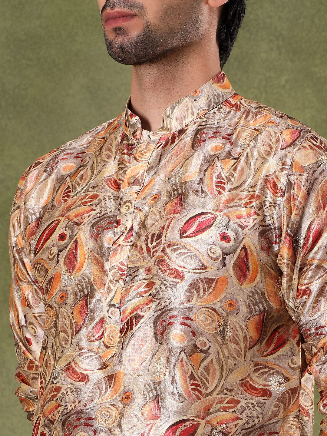 Brown Floral Printed Festive Kurta Set