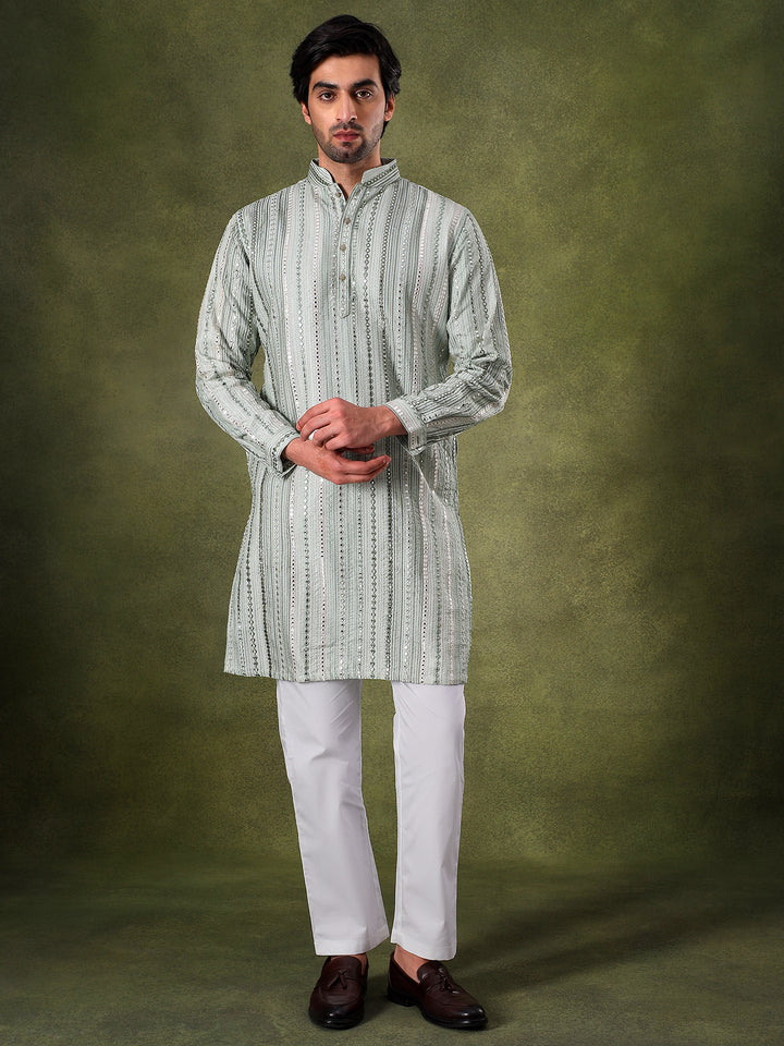 Pista Multicolor Embroidered Kurta Set