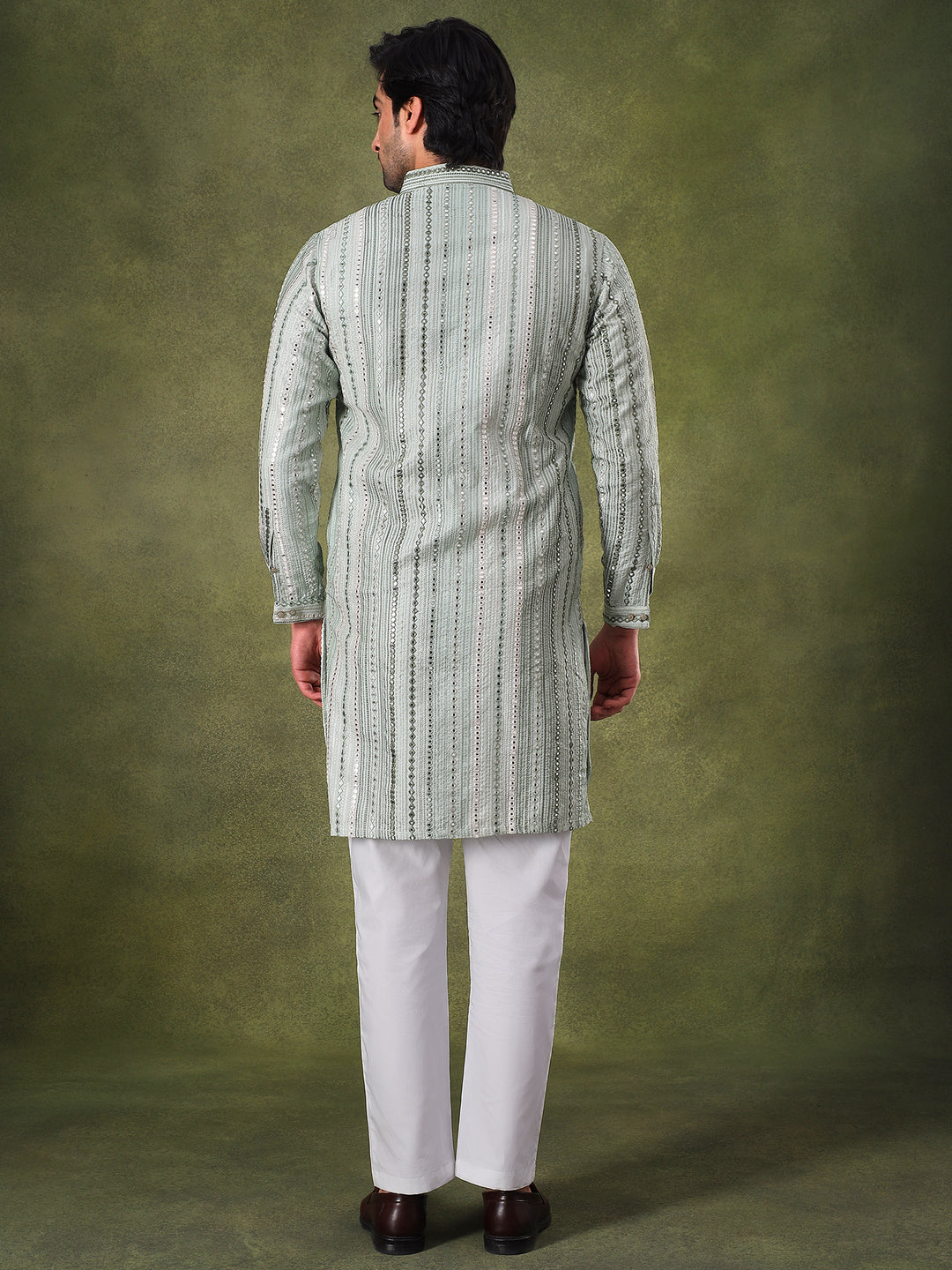 Pista Multicolor Embroidered Kurta Set