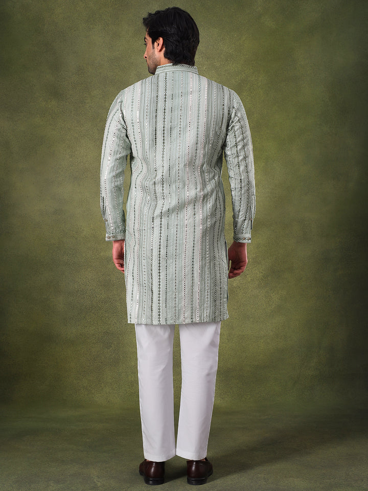 Pista Multicolor Embroidered Kurta Set