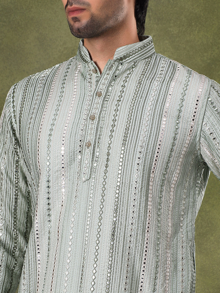 Pista Multicolor Embroidered Kurta Set