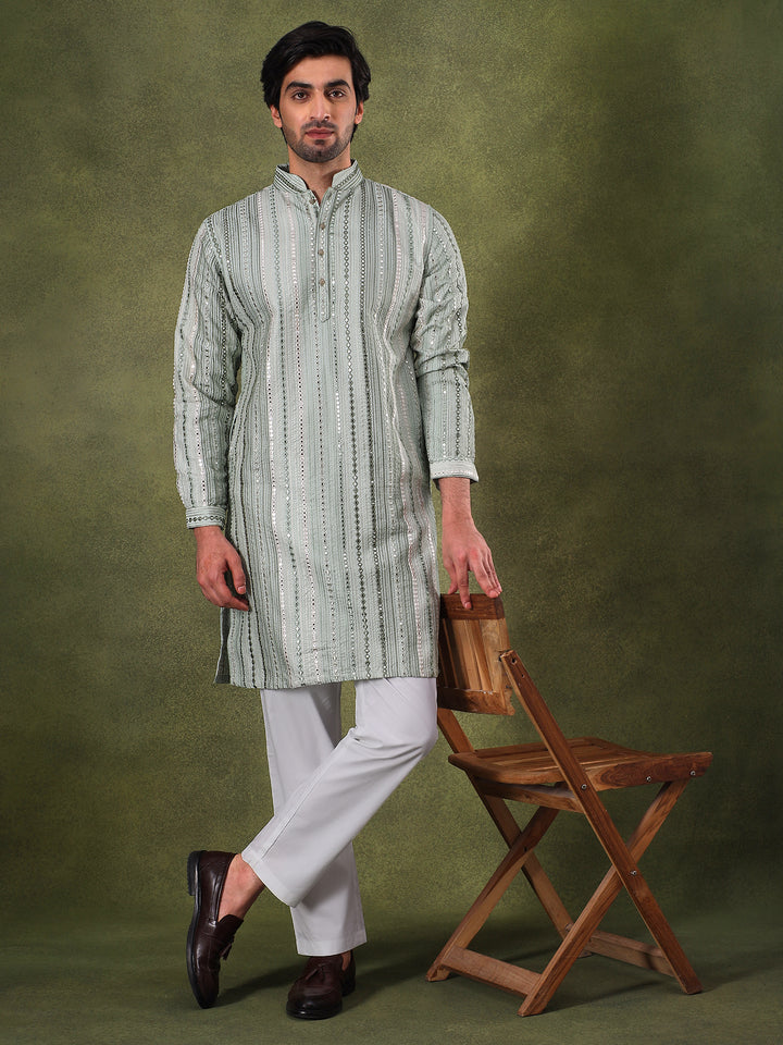Pista Multicolor Embroidered Kurta Set