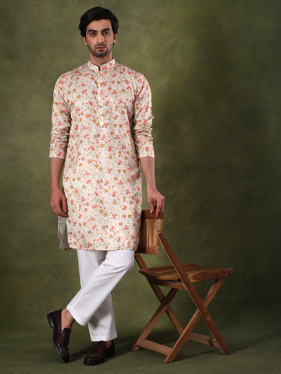 Fawn Floral Printed Kurta Set