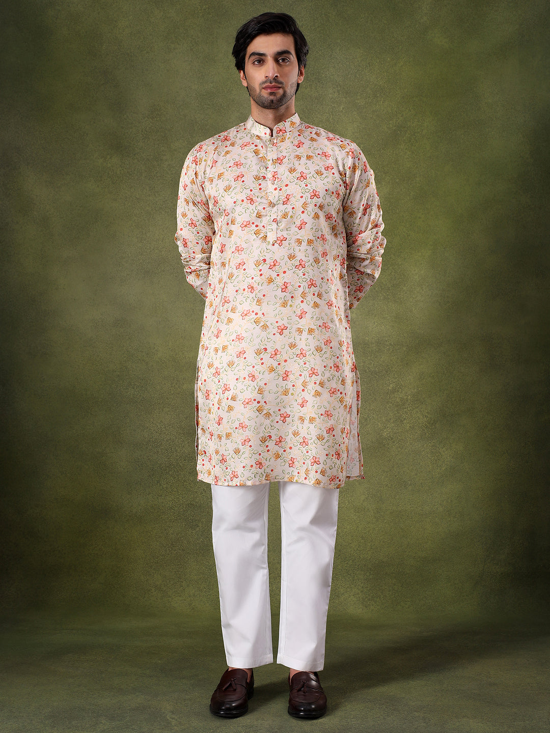 Fawn Floral Printed Kurta Set