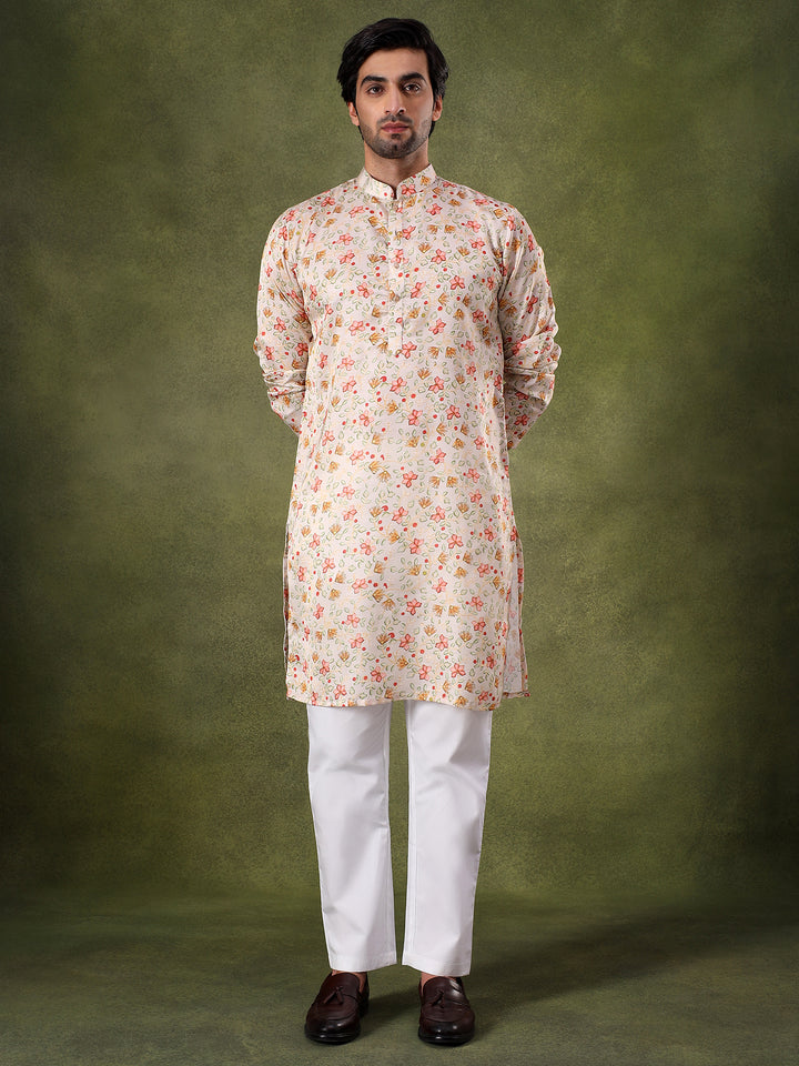 Fawn Floral Printed Kurta Set