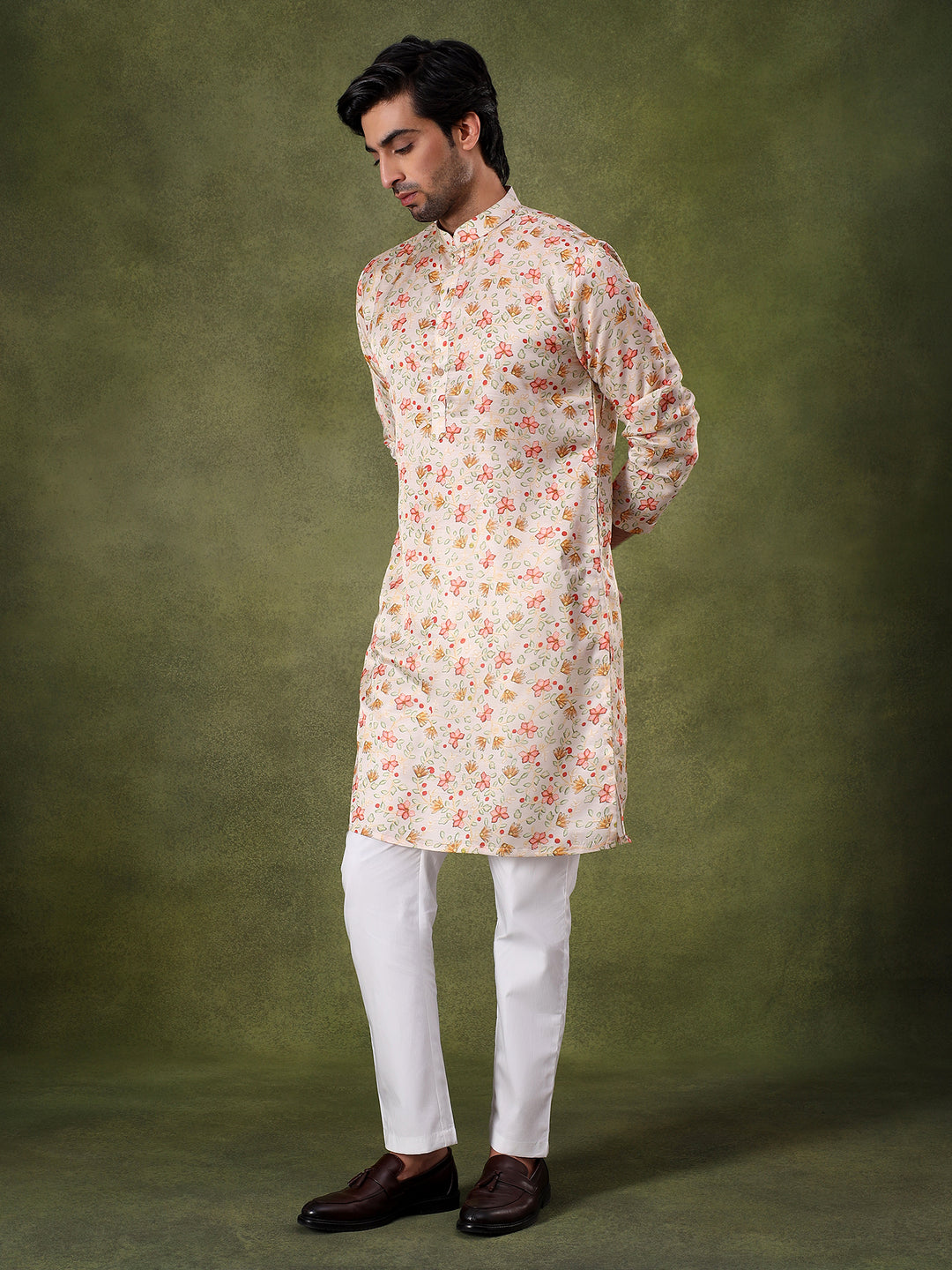 Fawn Floral Printed Kurta Set
