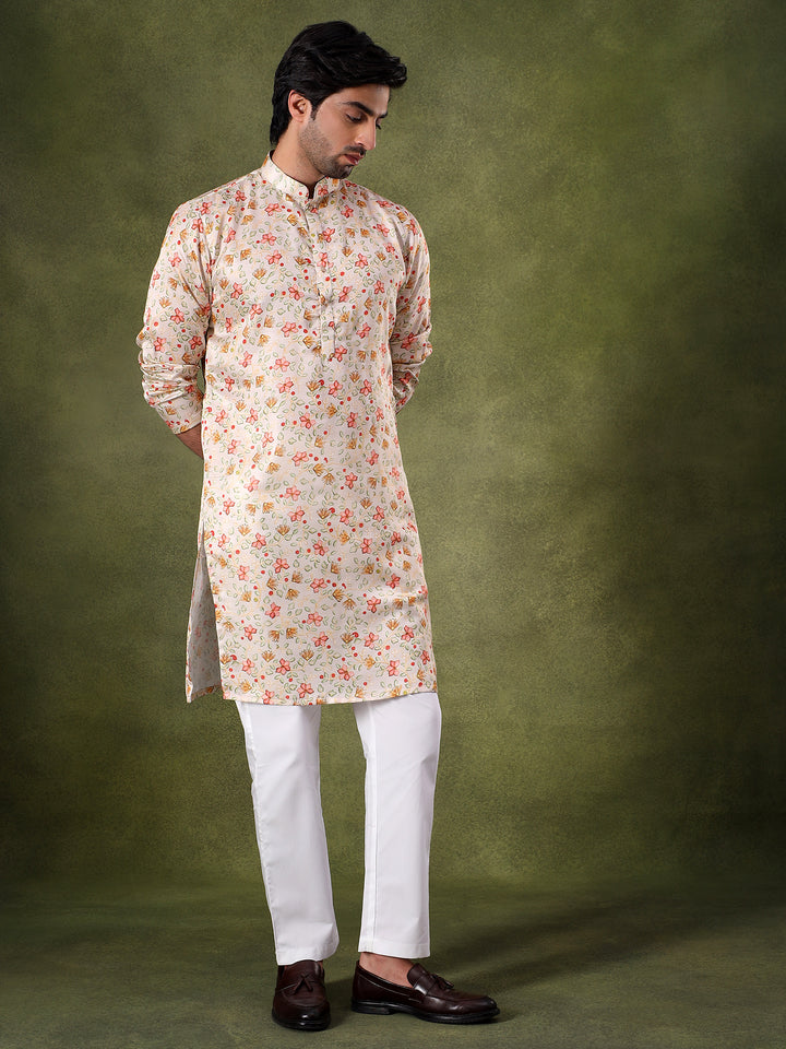 Fawn Floral Printed Kurta Set