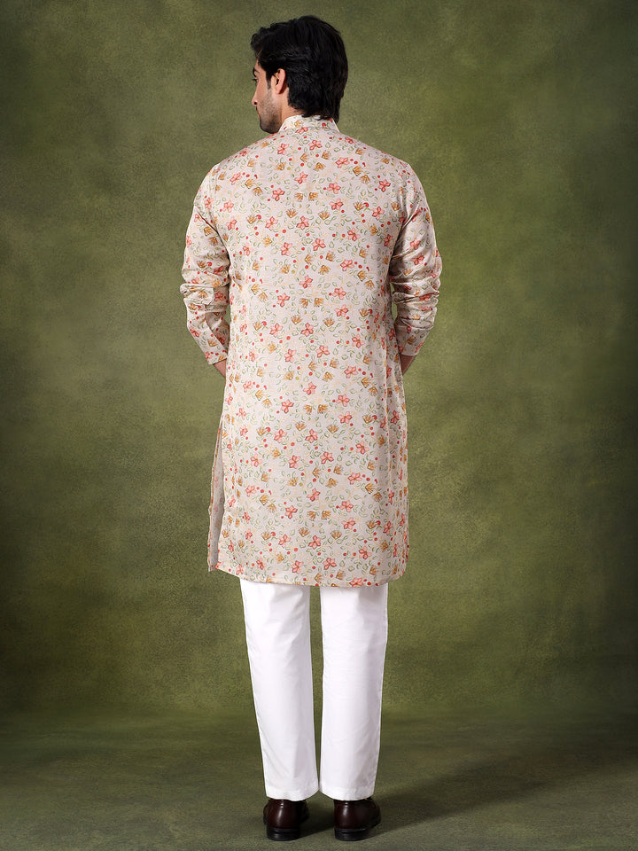 Fawn Floral Printed Kurta Set