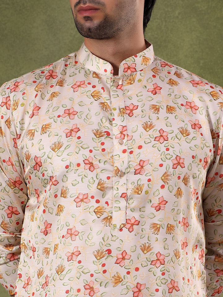 Fawn Floral Printed Kurta Set