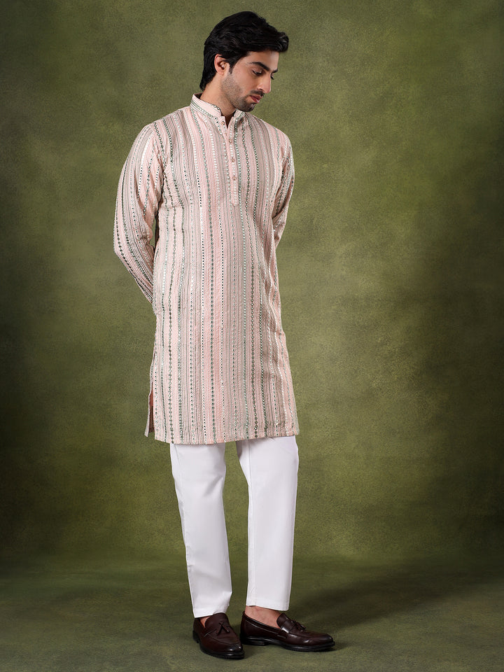 Peach Multicolor Embroidered Kurta Set