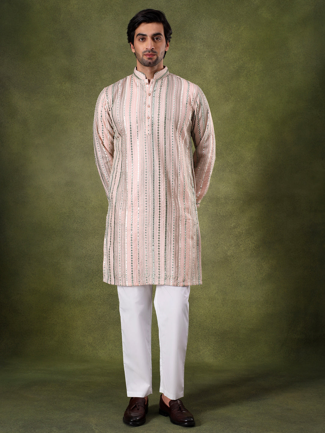 Peach Multicolor Embroidered Kurta Set