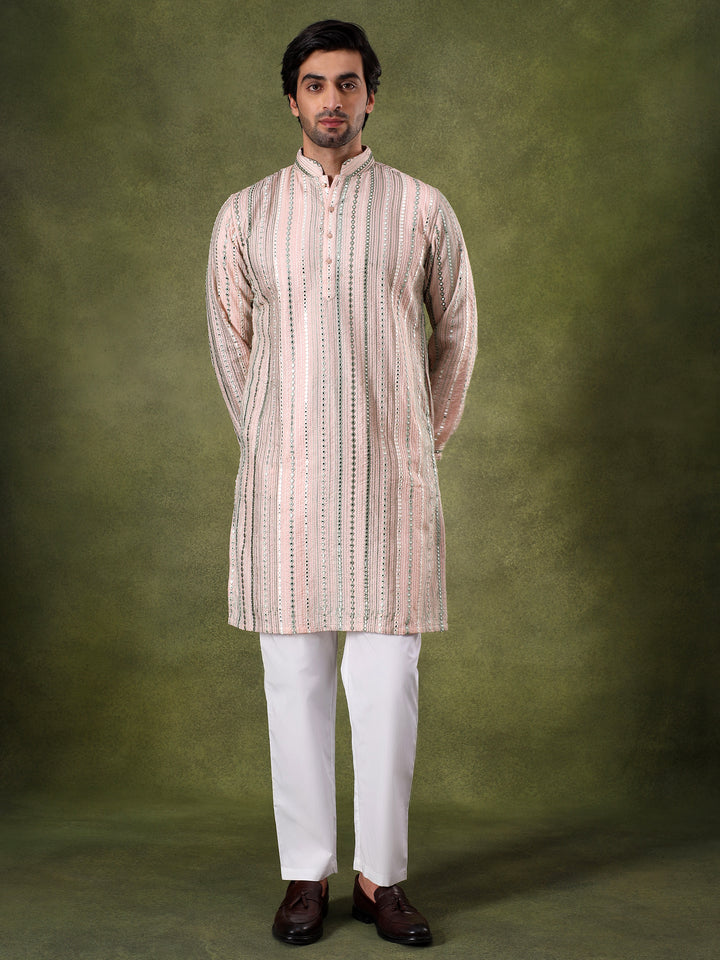 Peach Multicolor Embroidered Kurta Set