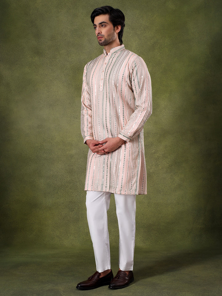 Peach Multicolor Embroidered Kurta Set