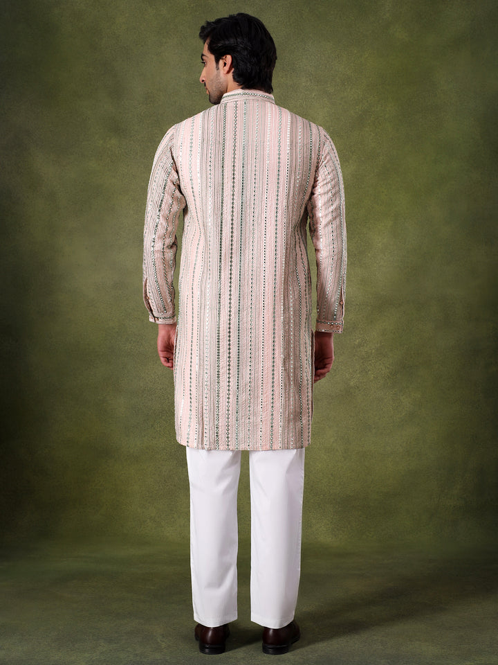 Peach Multicolor Embroidered Kurta Set