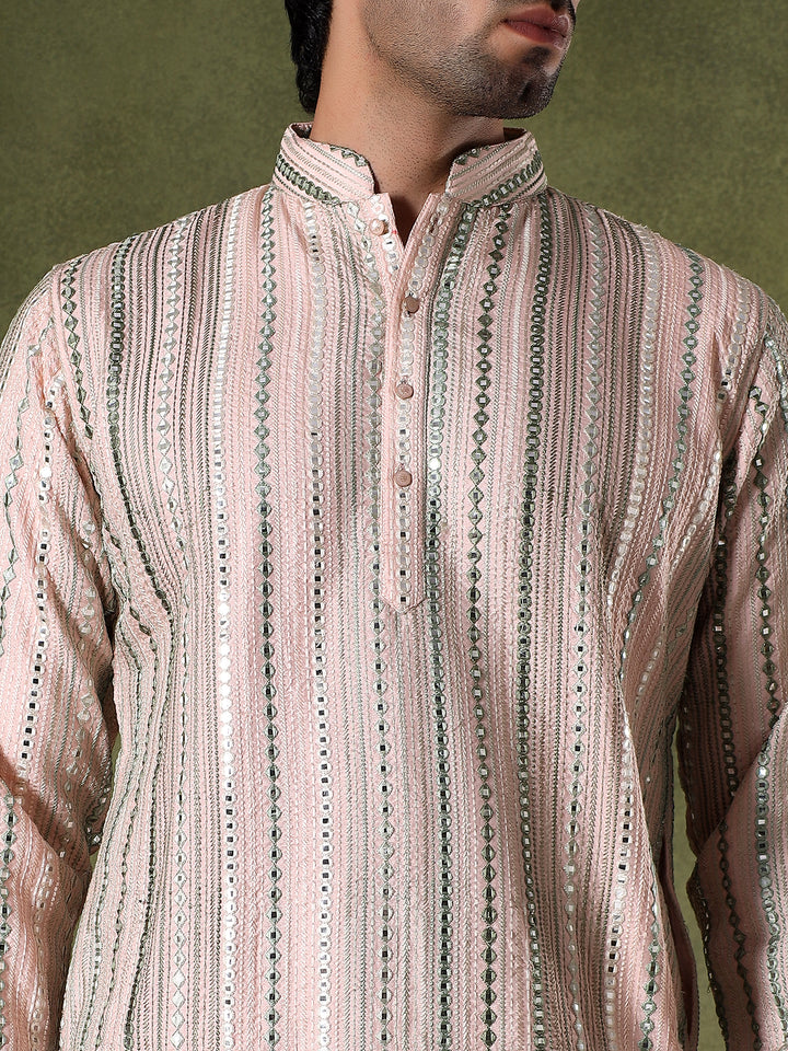 Peach Multicolor Embroidered Kurta Set