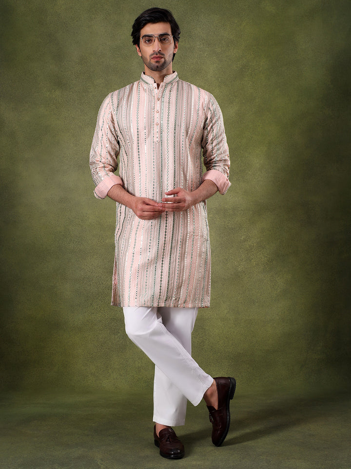 Peach Multicolor Embroidered Kurta Set