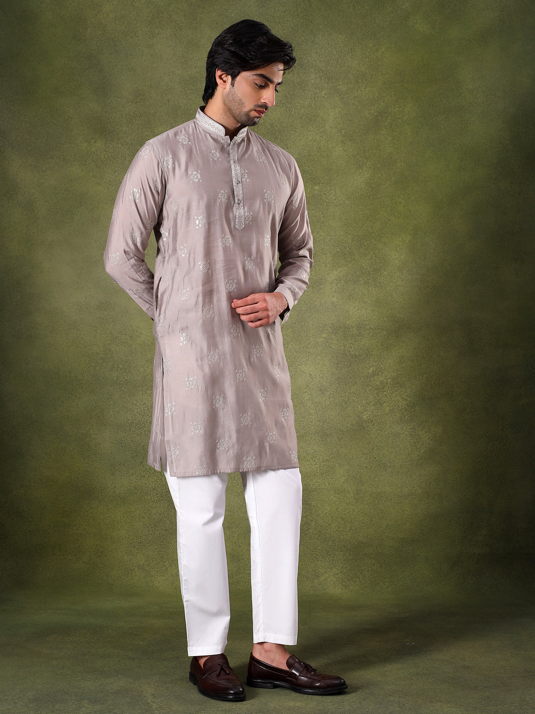 Grey Sippi Embroidered Kurta Set