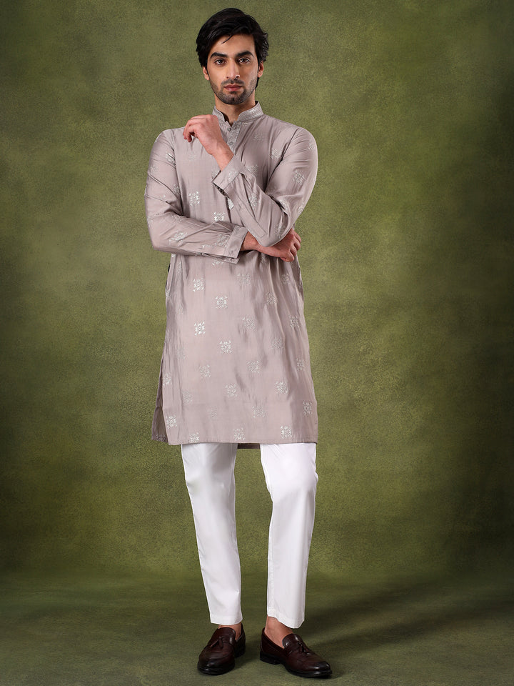 Grey Sippi Embroidered Kurta Set