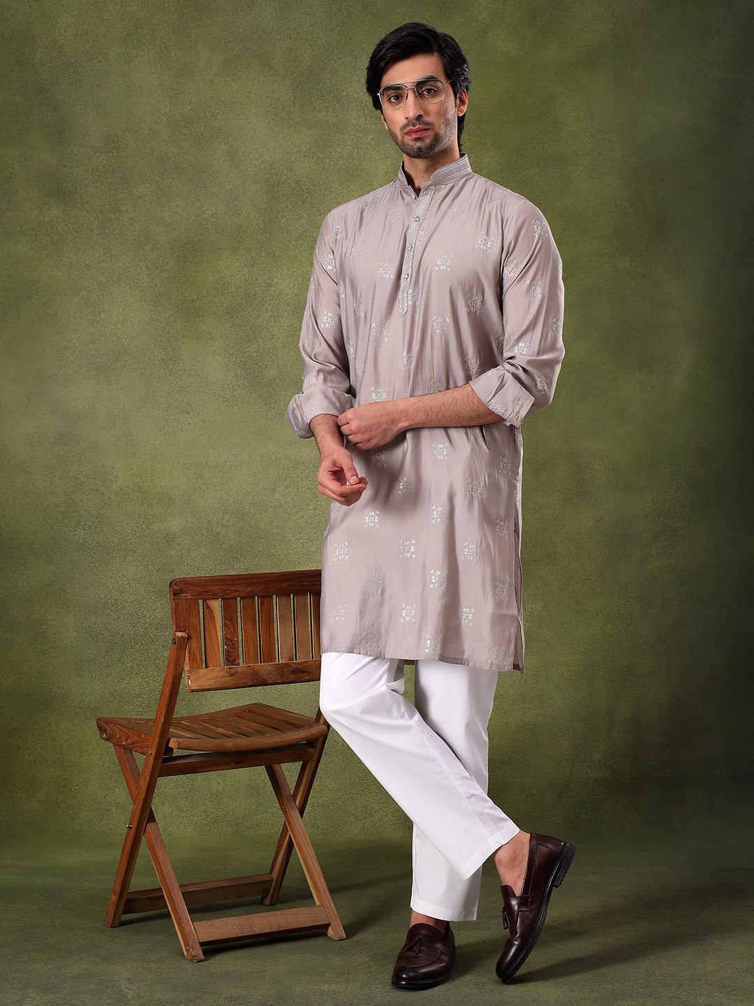 Grey Sippi Embroidered Kurta Set