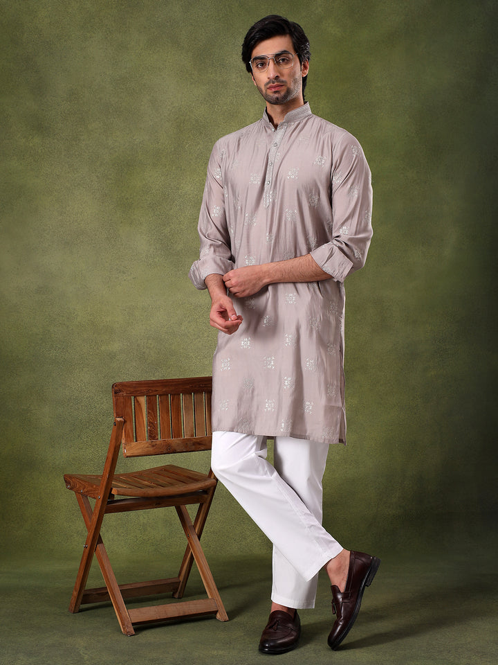 Grey Sippi Embroidered Kurta Set