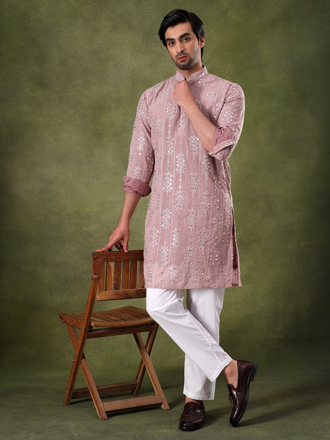 Lilac Tonal Embroidered Kurta Set