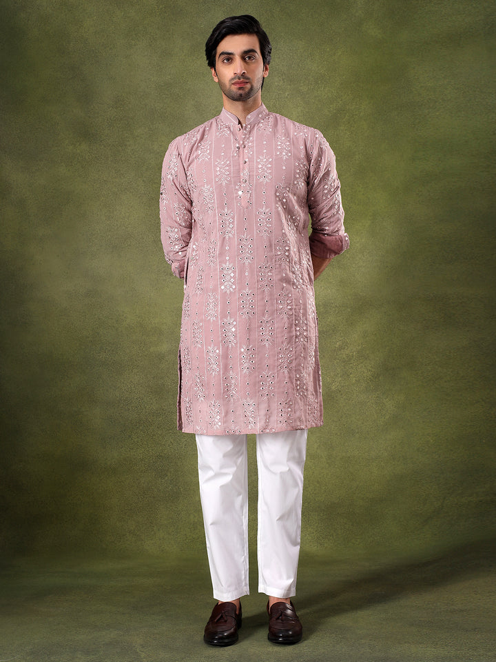 Lilac Tonal Embroidered Kurta Set