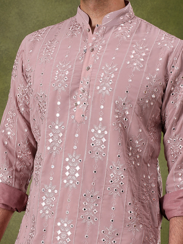 Lilac Tonal Embroidered Kurta Set