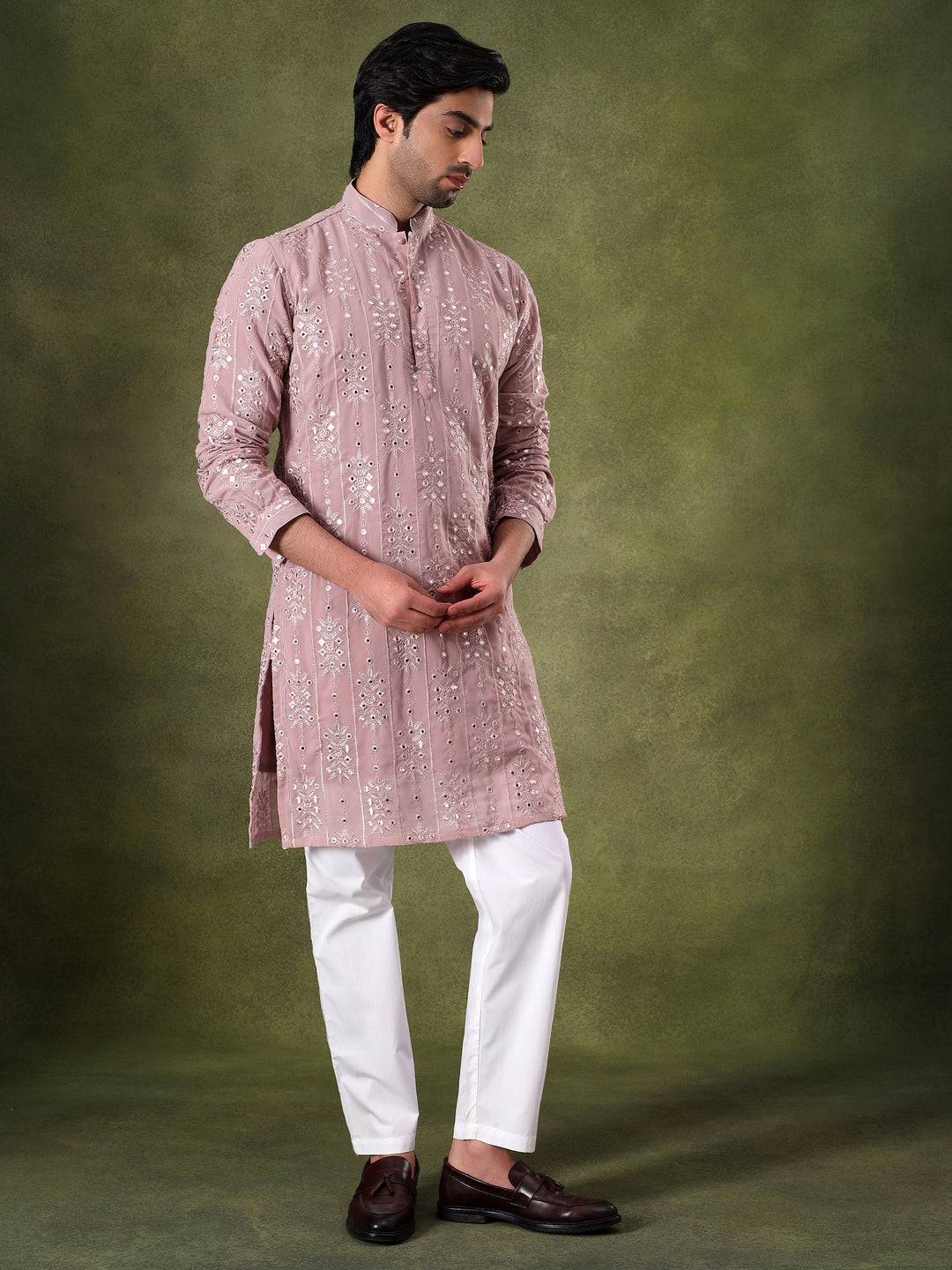 Lilac Tonal Embroidered Kurta Set